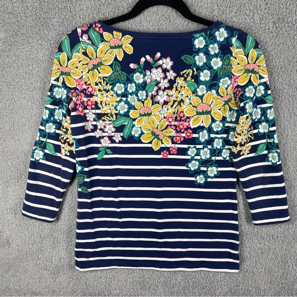 Talbots Tee Shirt Petite Blue White Floral Stripes - Picture 6 of 8